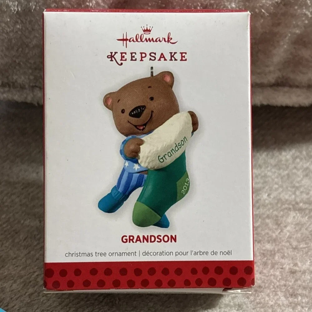 HALLMARK GRANDSON 2013 CHRISTMAS KEEPSAKE ORNAMENTS BEAR WITH STOCKING